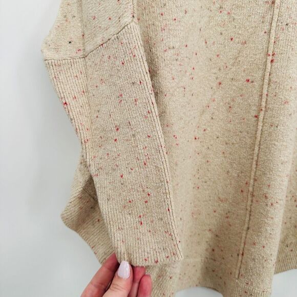LOFT Size Small Cream Speckled Dolman Sleeve Cowl Neck Oversized Sweater - Picture 3 of 6
